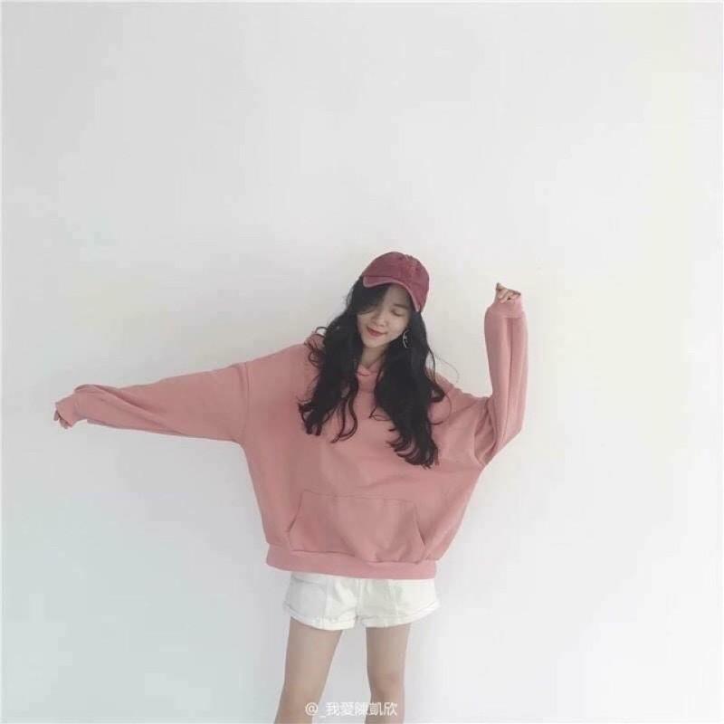 Áo đôi Hodie nỉ trơn màu Hồng cute .