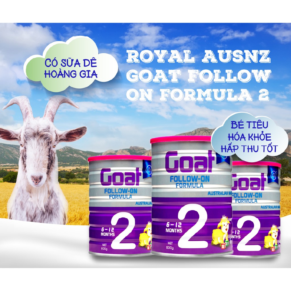 Combo 2 Hộp Sữa Dê Hoàng Gia Úc Goat Follow-On Formula 2 Bổ Sung Dinh Dưỡng Cho Bé ROYAL AUSNZ 800g