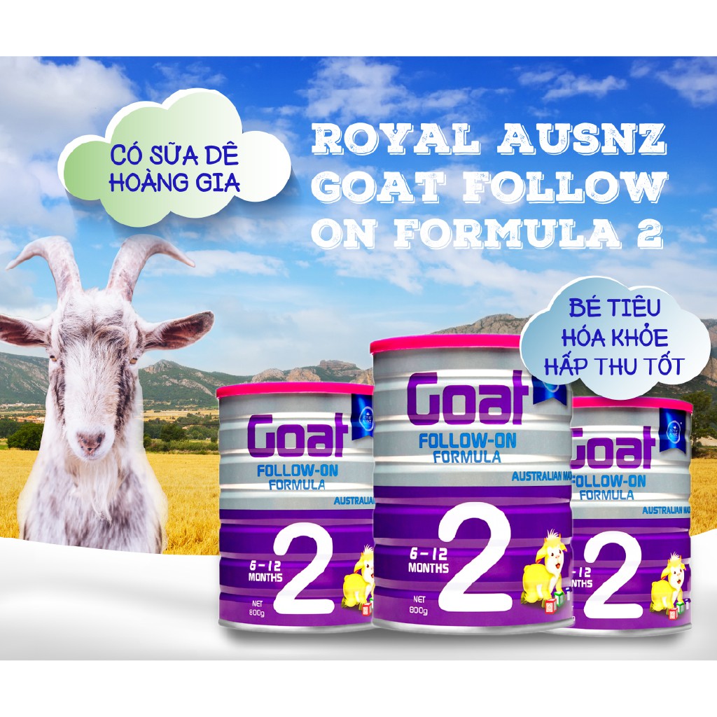 Combo 3 Hộp Sữa Dê ROYAL AUSNZ Goat Follow-On Formula 2 Phát Triển Trí Não, Chiều Cao Cho Bé 800g/hộp