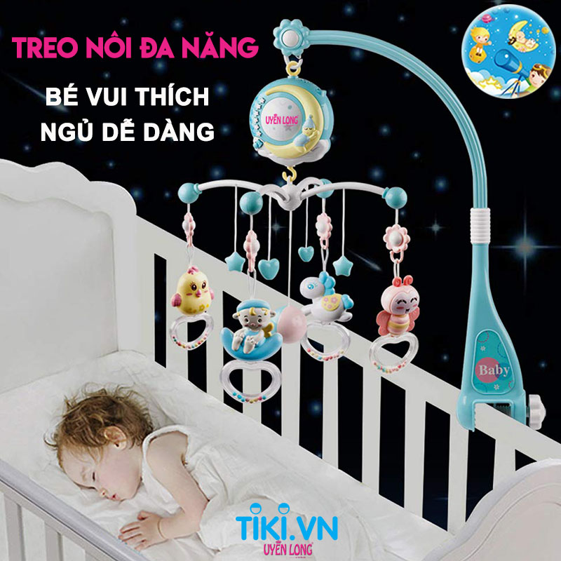 Treo Nôi Cũi Mẫu Mới Tiếng Anh, Bé Vui Thích, Ngủ Dễ Dàng, Xoay 360 Độ, Điều Khiển Từ Xa, Đèn Phản Chiếu, Tiếng Ồn Trắng Phát Triển Trí Thông Minh Cho Bé