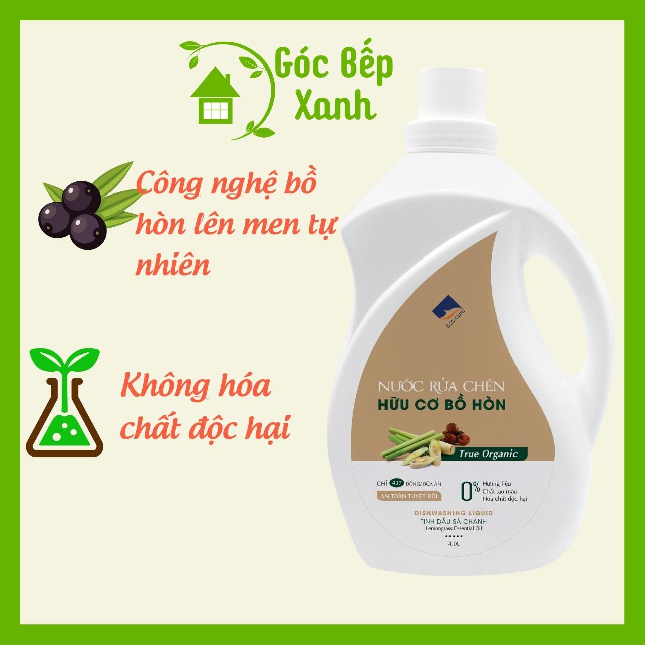 Nước rửa chén hữu cơ Bồ hòn Ecocare tinh dầu Sả Chanh 4000ml