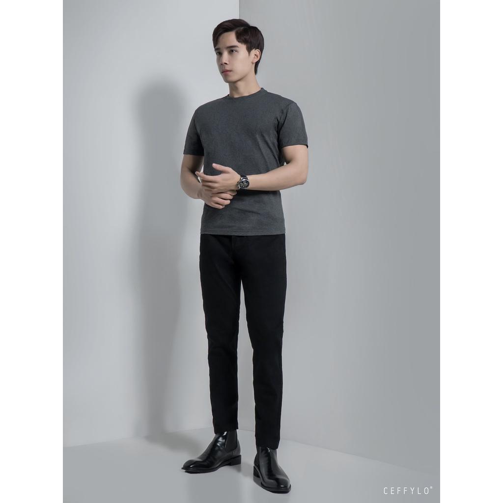 Quần Khaki Túi Jeans trơn Đen CEFFYLO, Form Slimfit, Co Giãn