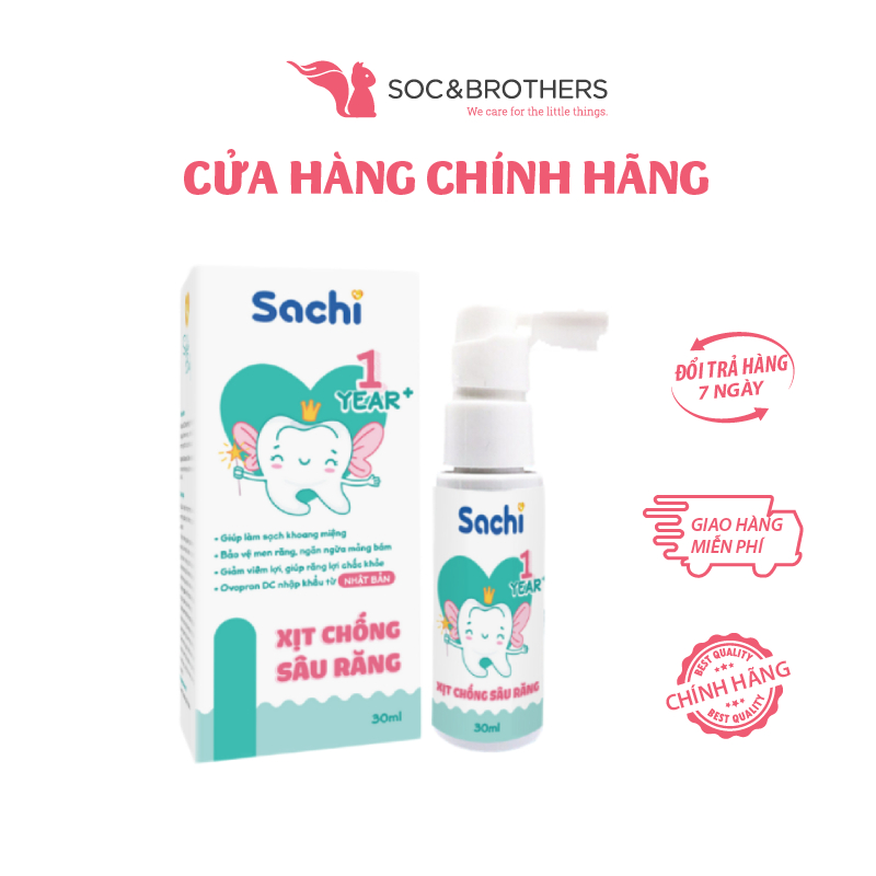 Xịt ngăn ngừa sâu răng Sachi 12M+ 30ml dành cho bé