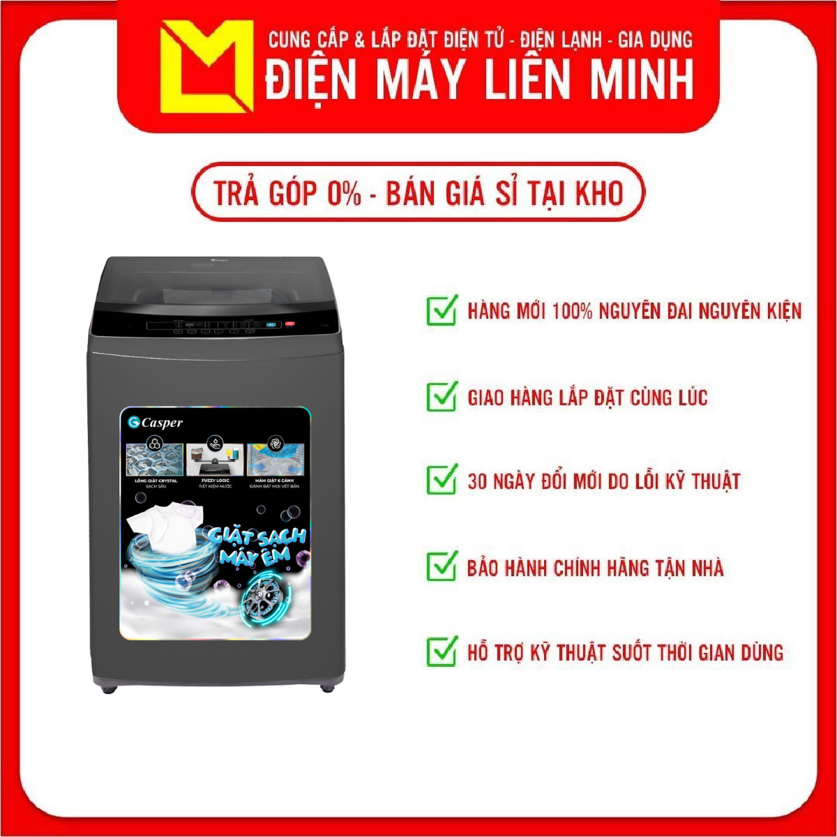 Máy giặt Casper 7.5 kg WT-75N70BGA - Hàng Chính Hãng [Giao hàng toàn quốc]