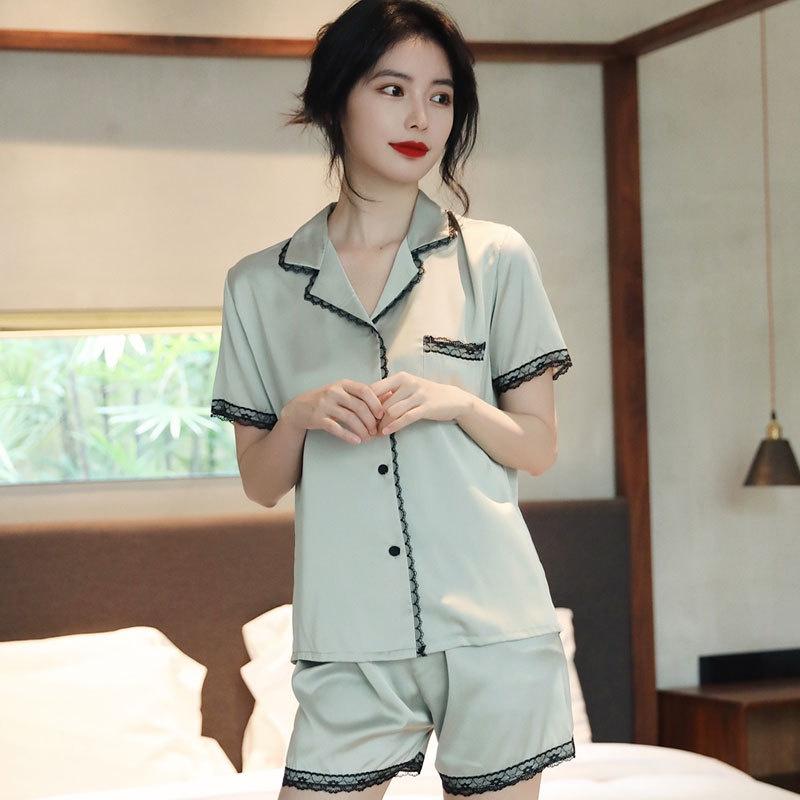 Đồ Bộ Nữ Lụa - Đồ Mặc Nhà Áo Ngắn Quần Ngắn Cao Cấp Nhiều Màu Trơn Viền Ren CCLP17