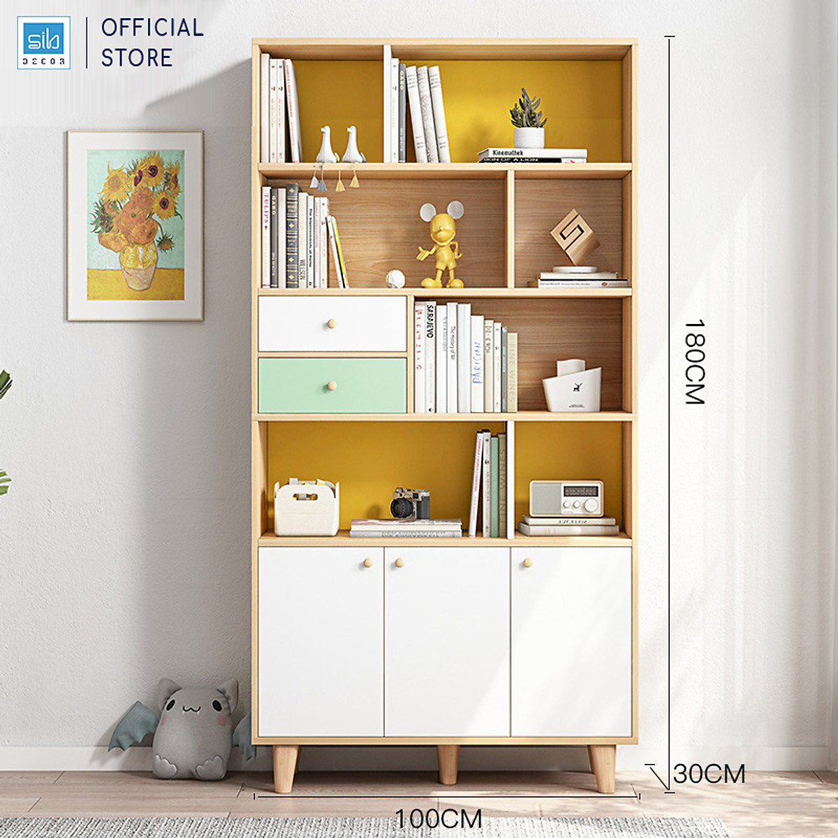 Tủ Sách Gỗ Phong Cách Bắc Âu PH0003 - 180cm x 100cm x 30cm - 180cm x 80cm x30cm