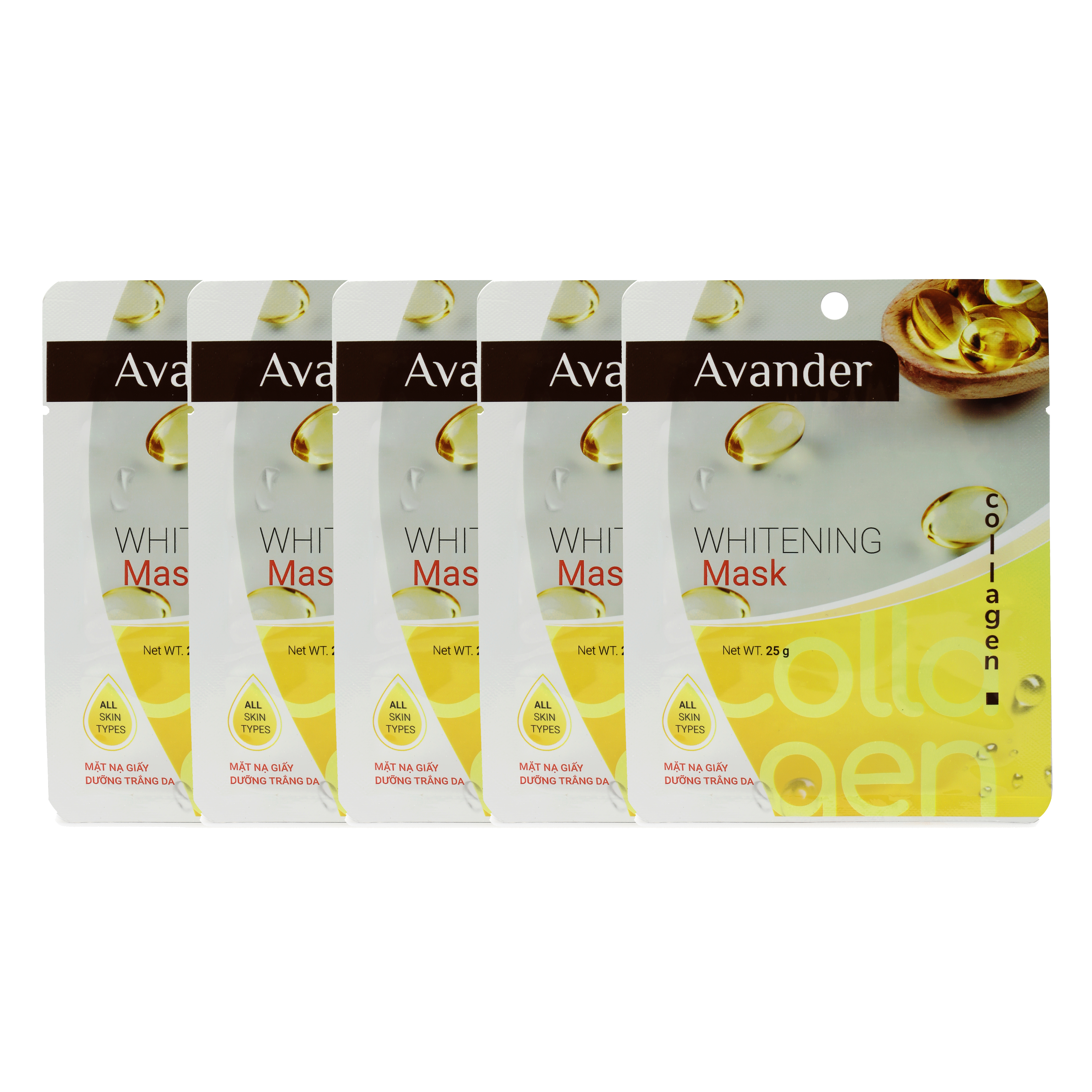 SET 5 GÓI MẶT NẠ GIẤY DƯỠNG ẨM TRẮNG DA CHIẾT XUẤT COLLAGEN AVANDER