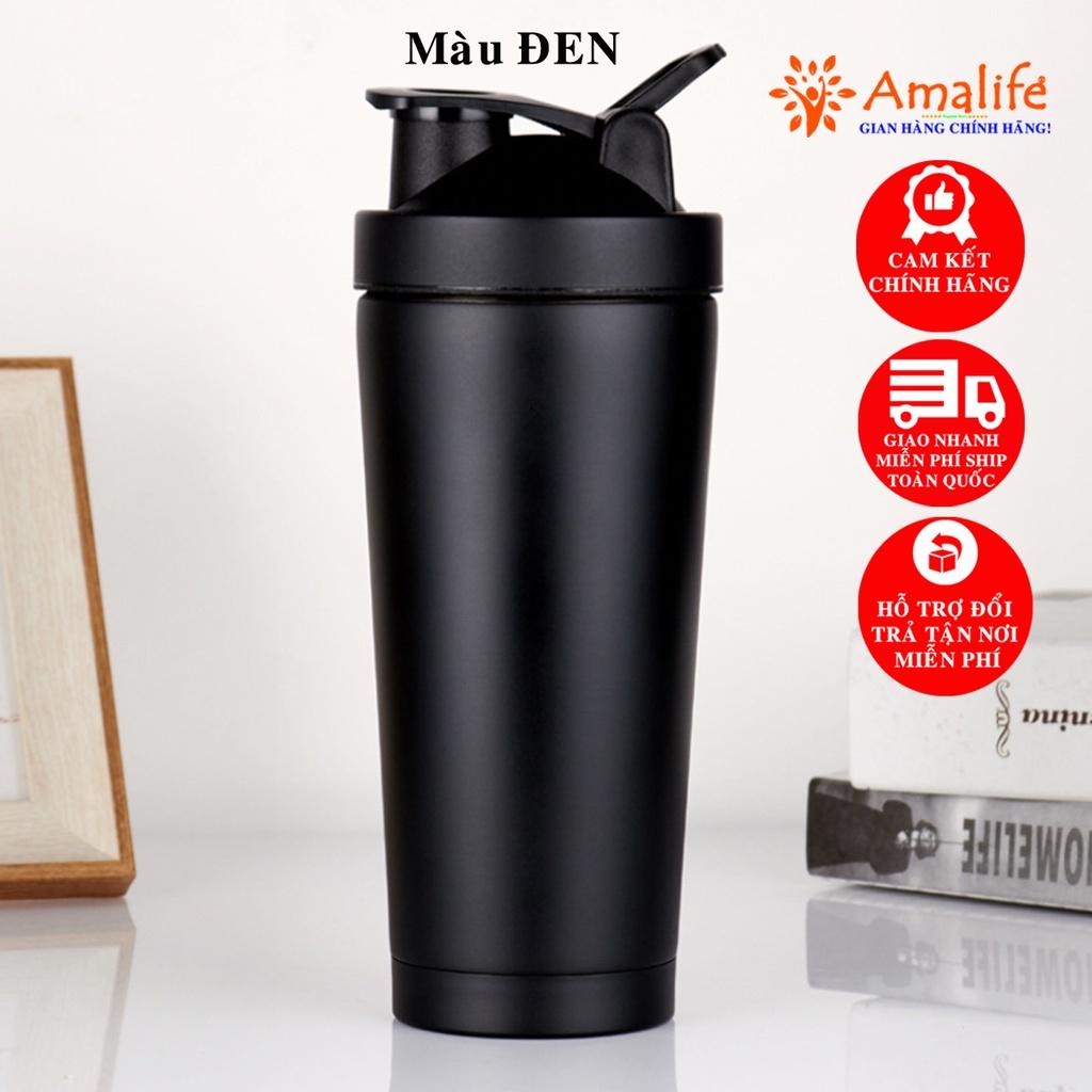 Bình Lắc Shaker Đựng Nước Inox 800ml – Màu Đen – Tập Gym Thể Thao Chính Hãng Amalife – Kèm Bóng Lò Xo Lắc