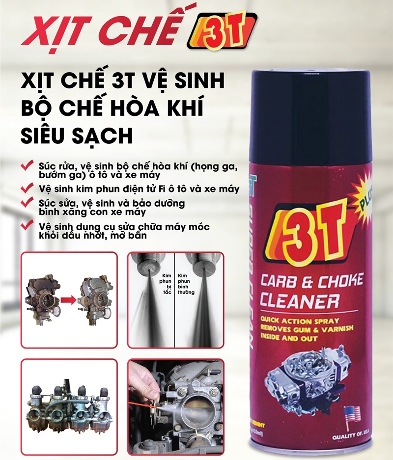 Xịt chế hòa khí ô tô, dung dịch rửa dầu mỡ máy, xúc bình xăng con ô tô, vệ sinh họng ga, xịt bướm ga