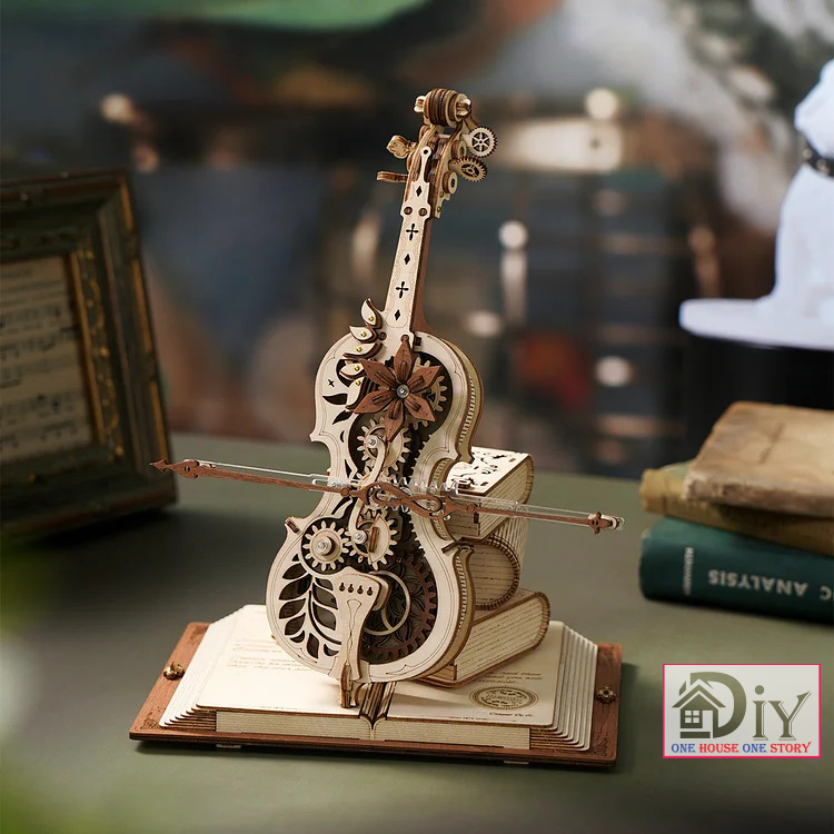 Hộp âm nhạc bằng gỗ Music Box 3D DIY - Đàn cơ động học ROKR Magic Cello DIY Wooden Puzzle AMK63 tự lắp ráp bằng gỗ