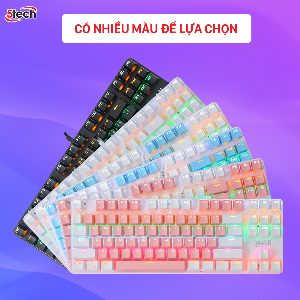 Bàn phím cơ gaming 5TECH Led RGB 10 chế độ nháy cực đẹp, chơi game gõ siêu đã, thiết kế nhỏ gọn dùng cho máy tính, laptop hàng chính hãng