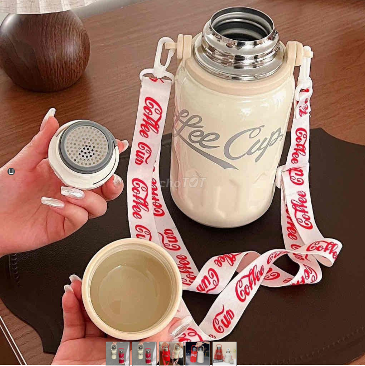 Bình Giữ Nhiệt Coffee Cup , Bình Nước Inox 316 Nắp Kín Kèm Quai Đeo Và Khay Lọc