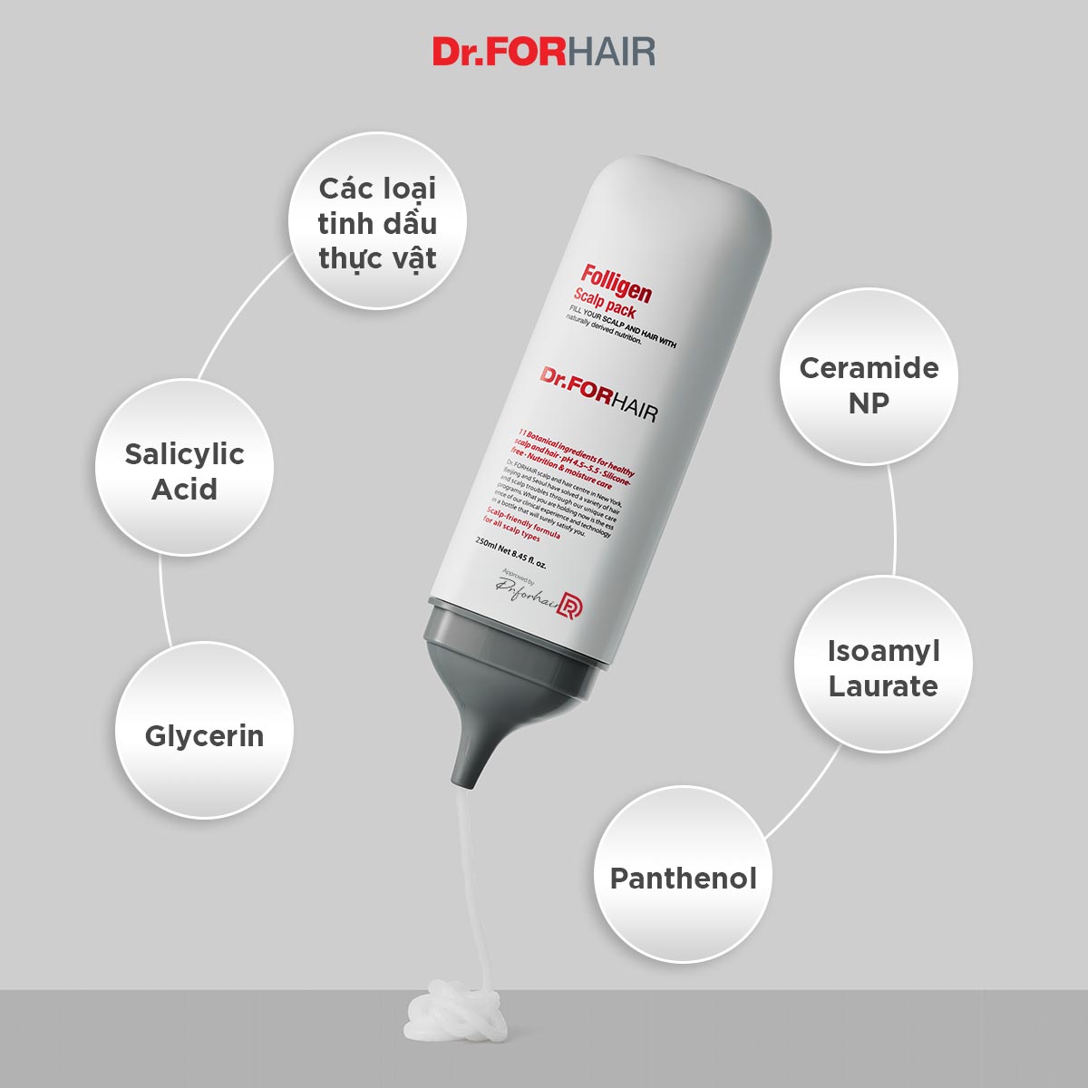 Dầu xả dưỡng tóc chăm sóc da đầu giảm rụng tóc Dr.FORHAIR Folligen Scalp Pack 250ml