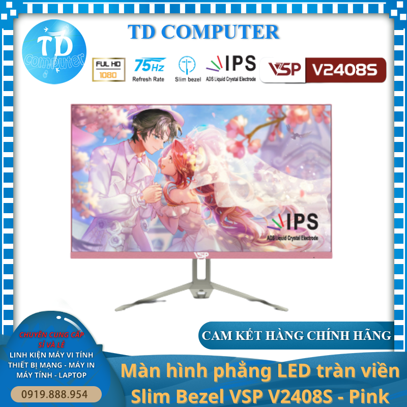 Màn hình vi tính VSP V2408S 24inch [HỒNG] (23.8&quot; IPS FHD 75Hz, HDMI+VGA) - Hàng chính hãng TECH VISION phân phối