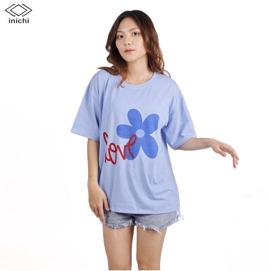 Áo thun tay lỡ INICHI IC579 form rộng cá tính in hình Love hoa 5 cánh