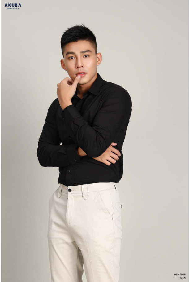 Áo sơ mi trắng tay dài nam AKUBA form slimfit tôn dáng, chất liệu Modal mềm mát, phong cách Sartorial lịch lãm 01T0038