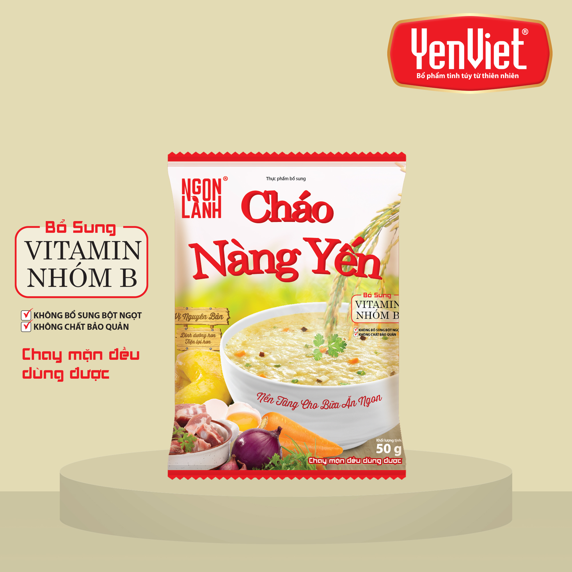 Yến Việt - Cháo Nàng Yến, bổ sung chất xơ, vitamin B, không bột ngọt, chất bảo quản thùng 30 gói x 50g