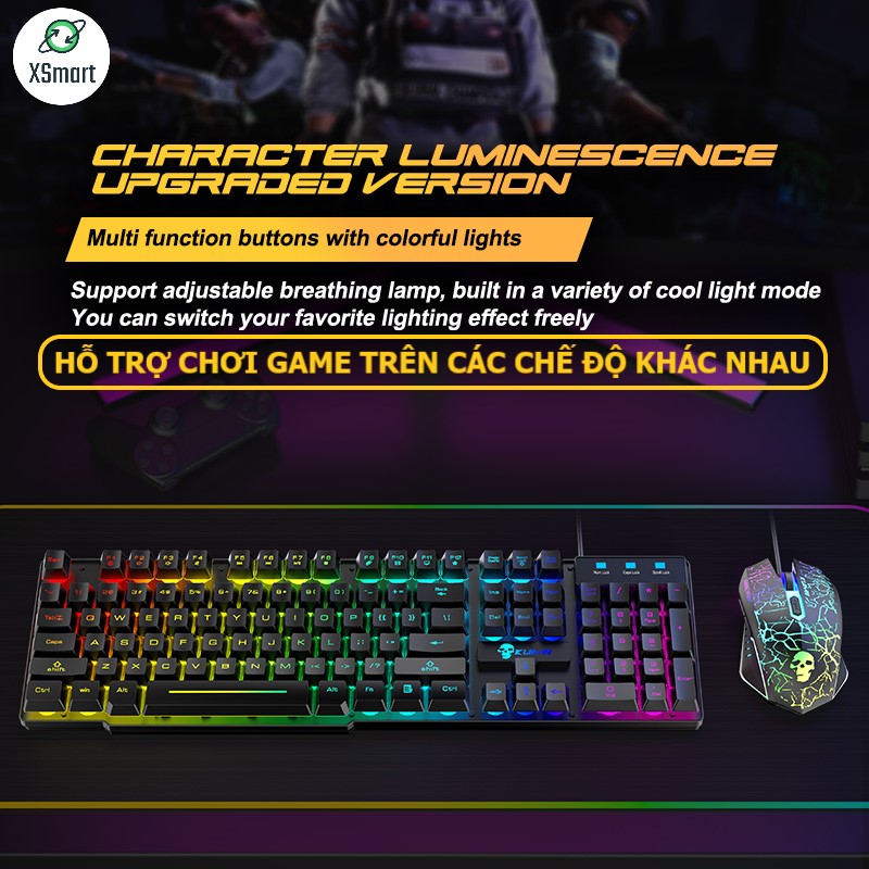 Bộ Bàn Phím Và Chuột Chơi Game Có 10 Chế Độ Led Khác Nhau XSmart T6RGB Super PRO 2021 Tương Thích Máy Tính PC Laptop - Hàng Chính Hãng