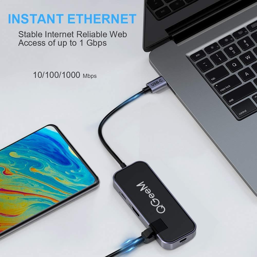 Đầu Chuyển Đổi QGeeM 6 Cổng USB C Sang HDMI RJ45 Ethernet 4k HDMI 2 USB 3.0 100W PD Chuyên Dụng Cho MacBook Pro XPS
