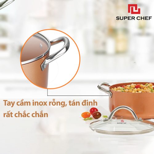 Combo Nồi Chảo Chống Dính Super Chef Đáy Từ Cao Cấp, An Toàn, Bền Bỉ Size NCS24