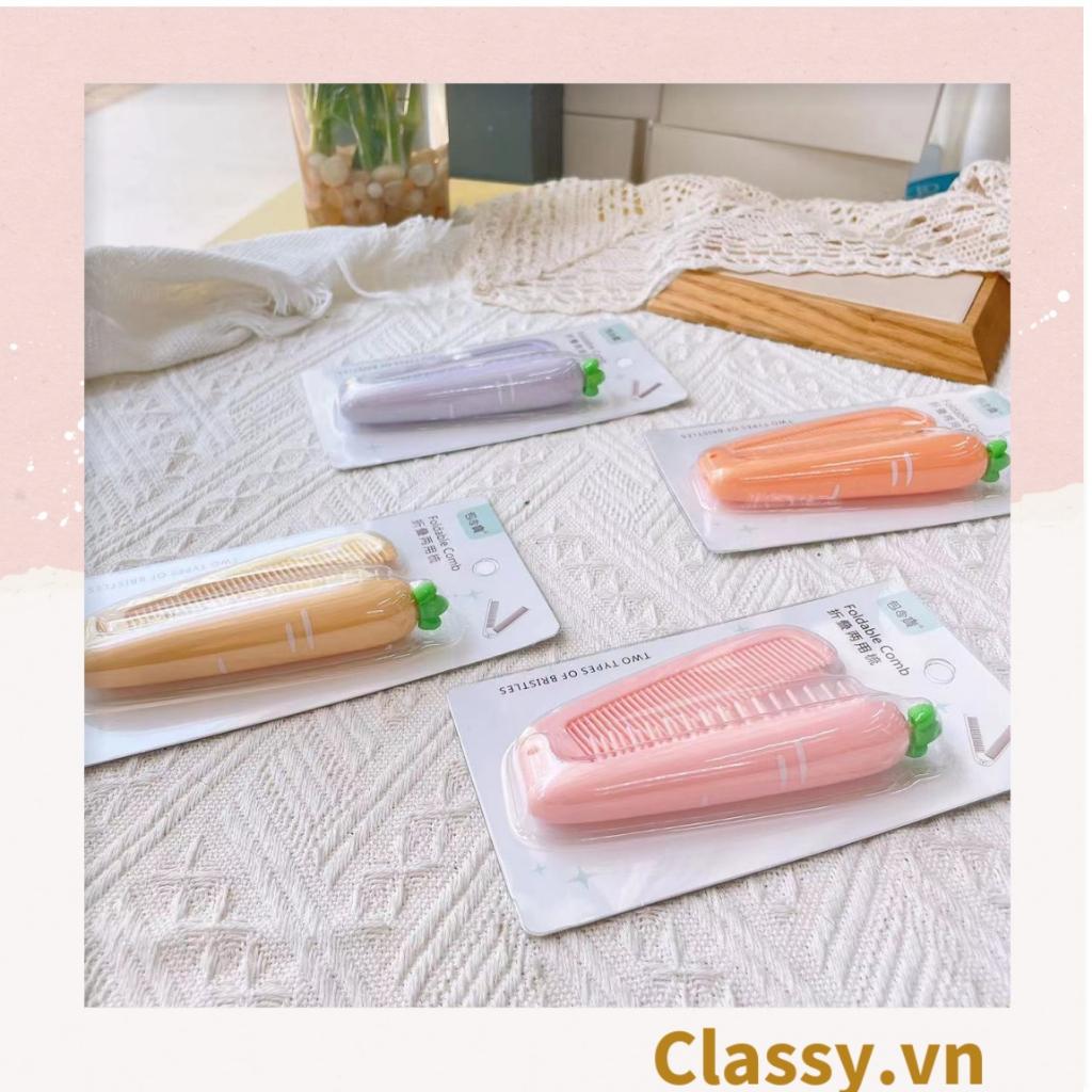 Lược cầm tay mini 2 đầu, gấp gọn Classy tiện lợi hình trái cây cà rốt củ cải nhỏ gọn có thể mang theo PK1566