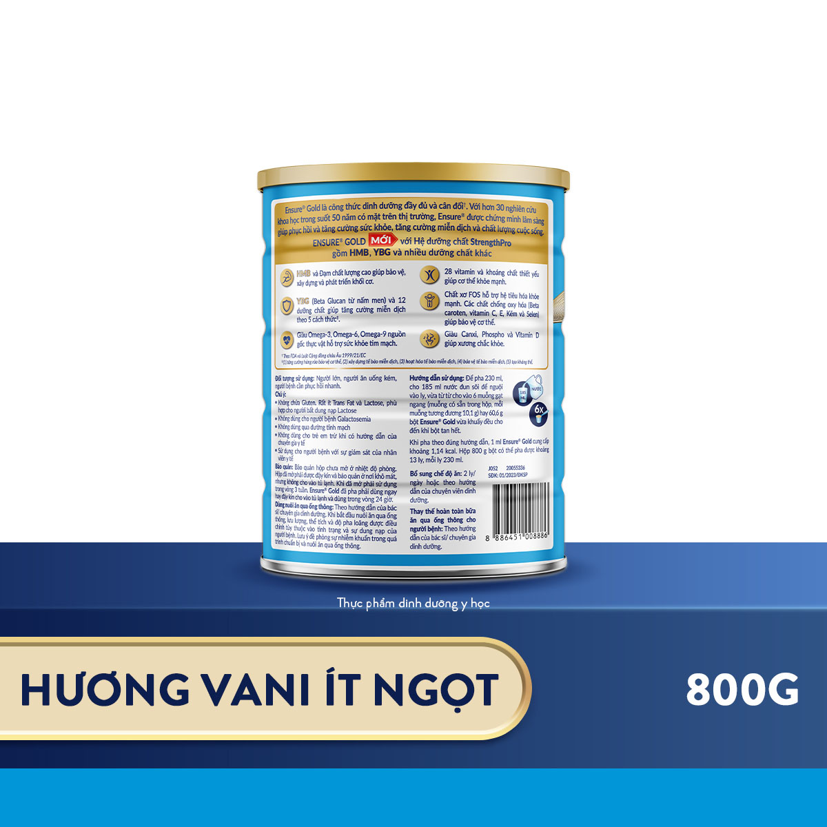 Thực phẩm dinh dưỡng y học Ensure Gold hương vani ít ngọt 800g/850g