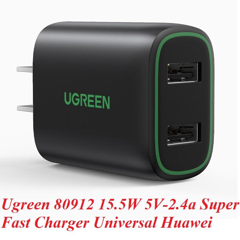 Ugreen UG80912cd230TK 15.5W 5V-2.4a màu đen Củ sạc nhanh 2 cổng usb - HÀNG CHÍNH HÃNG