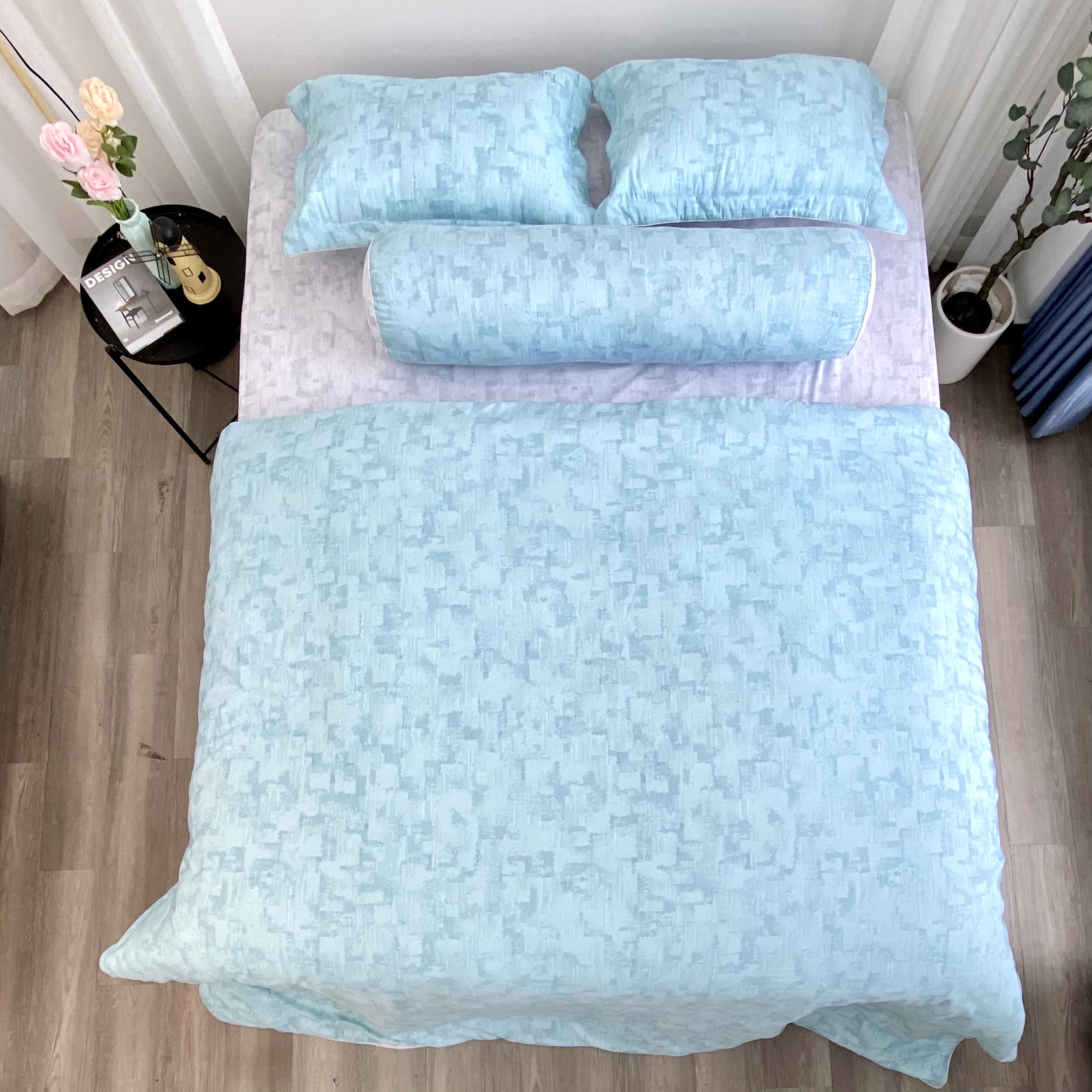 Chăn bốn mùa Hàn Quốc K-Bedding by Everon MicroTencel Xám Phối Xanh KMTP114 180*200cm