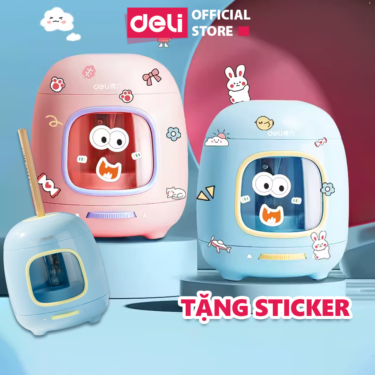 Gọt Bút Chì Điện Tự Động Deli Kèm Sticker Dễ Thương - 3 Chế Độ Tiện Lợi An Toàn Trẻ Nhỏ Học Sinh Văn Phòng Bút Chì Gỗ 2B