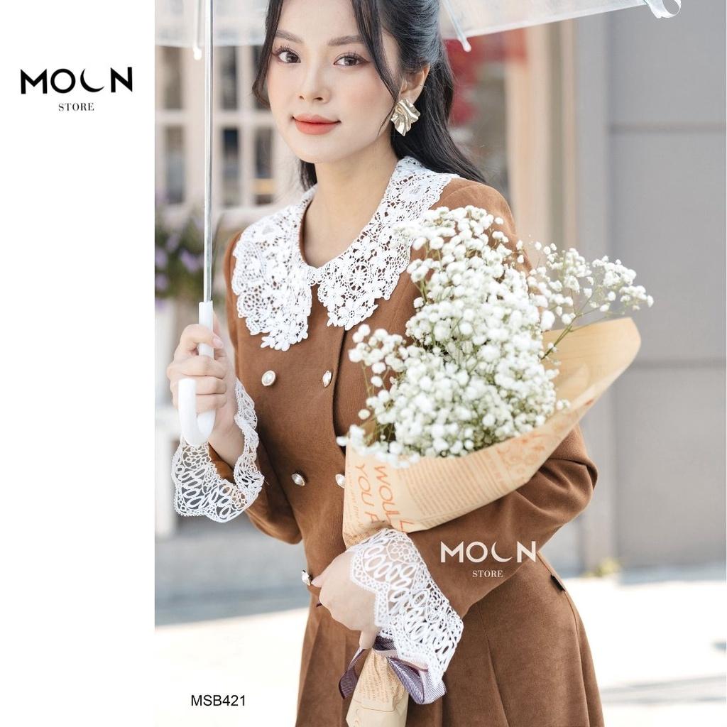 Set bộ thu đông nữ công sở áo khoác chân váy chữ A chất nhung chéo mềm mịn tôn dáng tôn da MSB421 MOON STORE