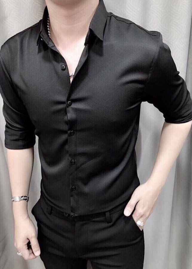 Áo sơ mi dài tay nam đen trơn - BĐT - M