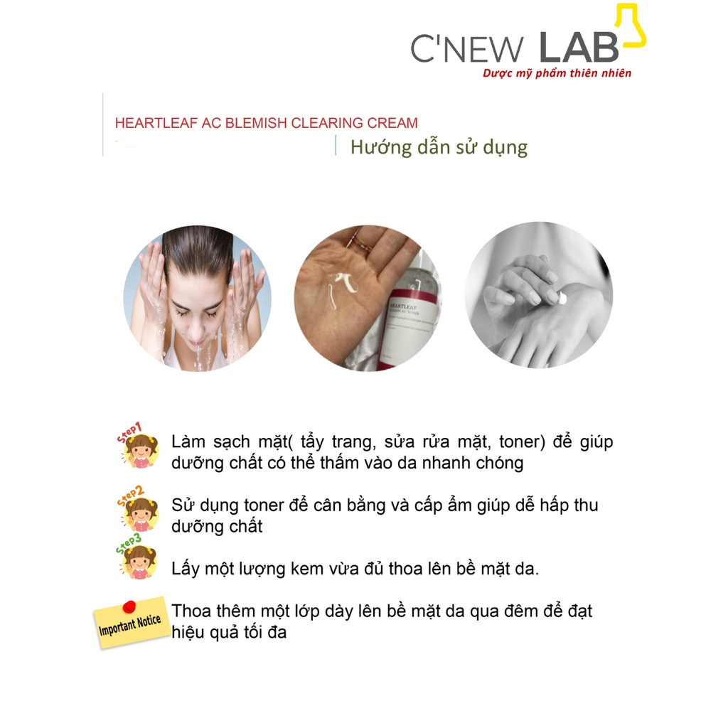 Kem Dưỡng Da Ngừa Mụn Heartleaf Ac Blemish Clearing Spot Cream C'NEW LAB Giúp Da Mịn Màng, Tươi Sáng 30Ml