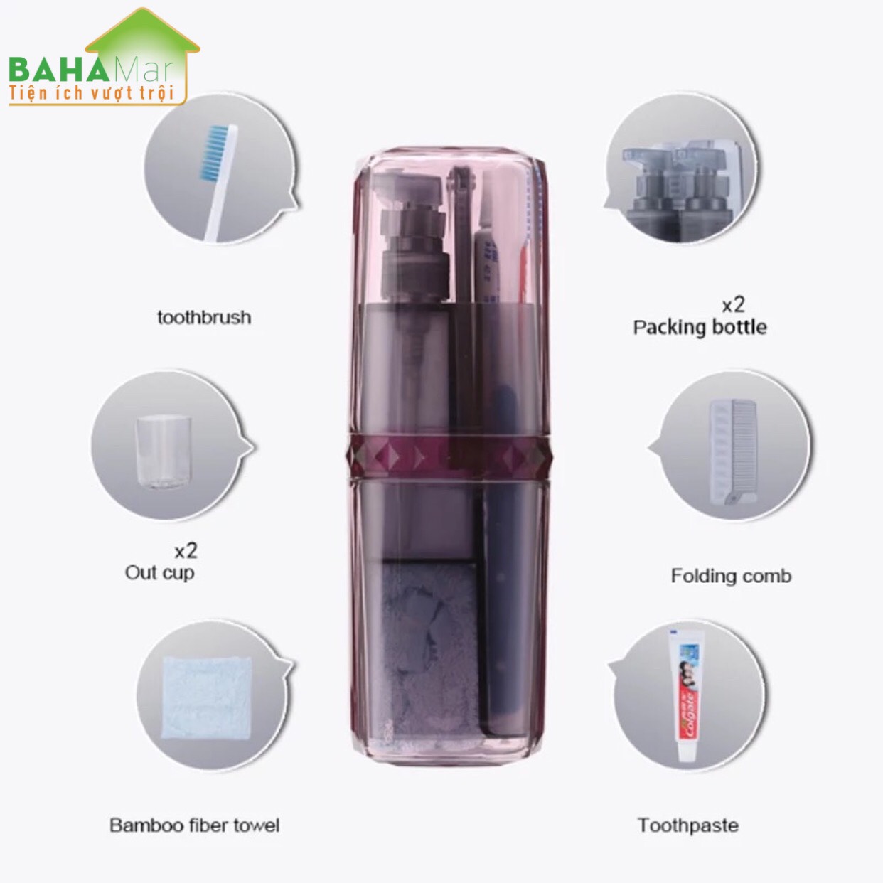 HỘP BỘ CỐC BÀN CHẢI ĐÁNH RĂNG DI ĐỘNG ĐA CHỨC NĂNG BAHAMAR đầy đủ lược khăn bàn chải kem đánh răng dầu gội đầu sữa tắm. thuận tiện mang đi du l