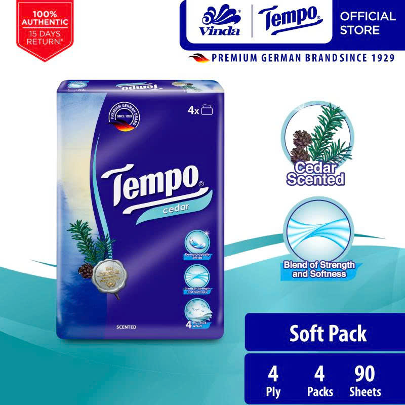 (Phiên Bản Đặc Biệt) Khăn Giấy TEMPO hương Tuyết Tùng, Hồng Tuyết Tùng - An Toàn Êm Ái với 4 Lớp Dày Dặn