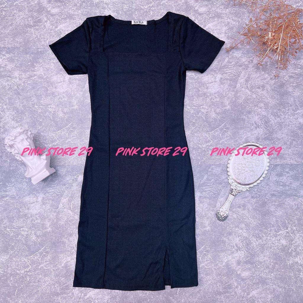 Đầm Mini Ôm Body Cổ Vuông Tay Ngắn Xẻ Đùi Phong Cách Hàn Quốc Thanh Dịu Dáng D059