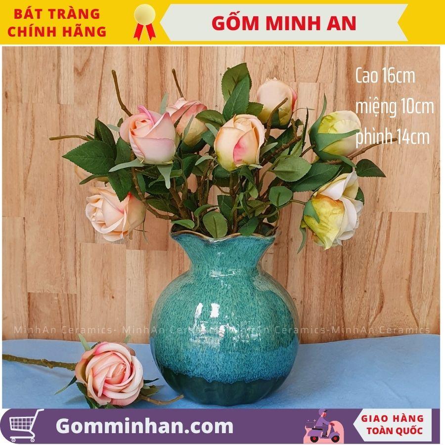 Bình Hoa Lọ Hoa Nhỏ Thấp Màu Xanh Miệng Lượn Men Hỏa Biến, Men Ngọc Lưu Ly- Gốm Sứ Bát Tràng- Gốm Minh An