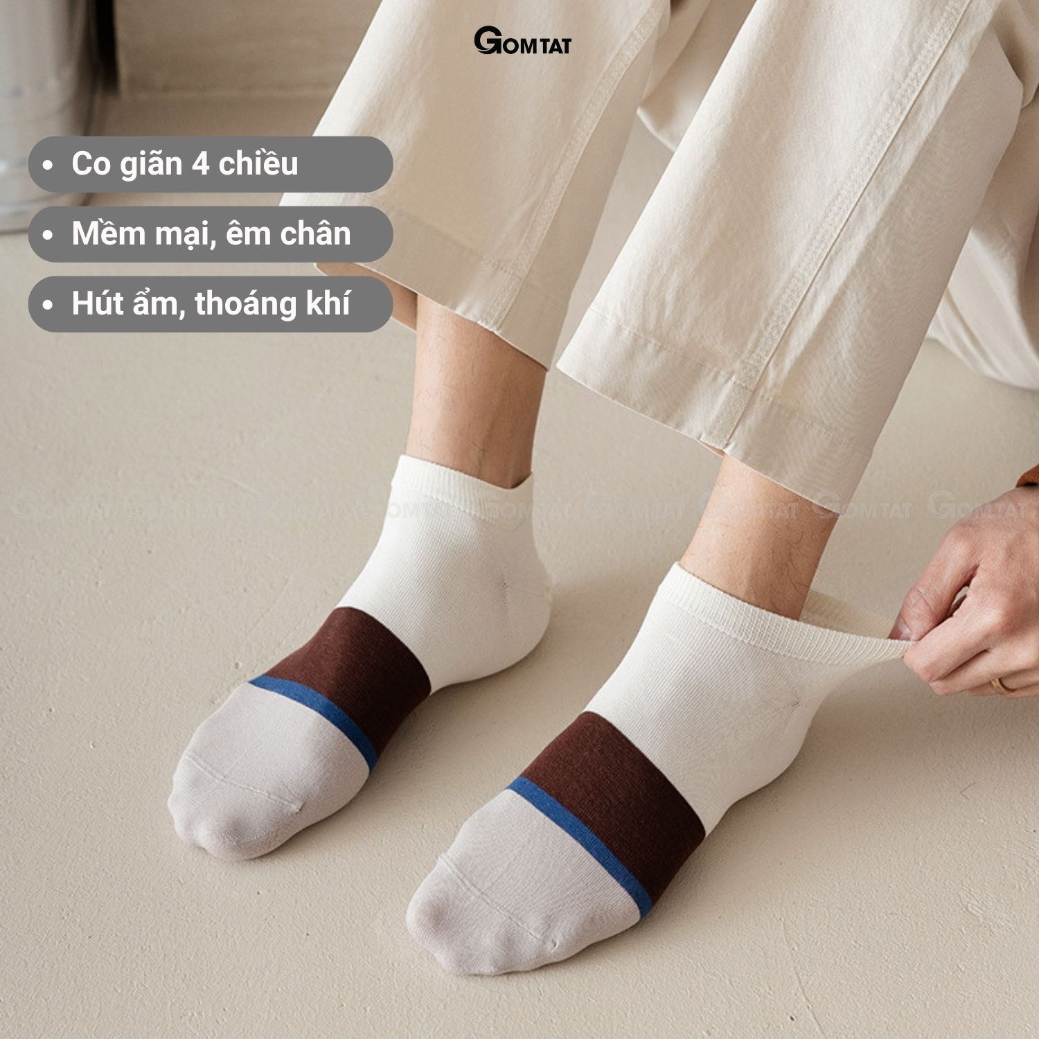 Set 3 đôi tất vớ nam cổ ngắn GOMTAT chất liệu cotton khử mùi kháng khuẩn cực tốt tránh hôi chân - CHEMMY-PO-3032-CB3