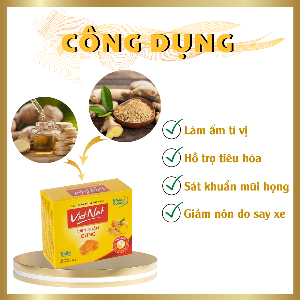 [COMBO 3 HỘP] Kẹo ngậm gừng Vietnat không đường hỗ trợ tiêu hóa giảm cảm cúm - 20 viên/ hộp