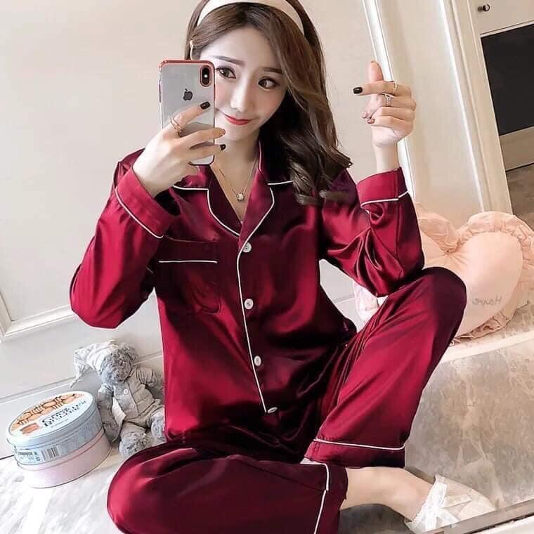 Bộ pijama phi lụa loại 1 cao cấp quần dài tay dài