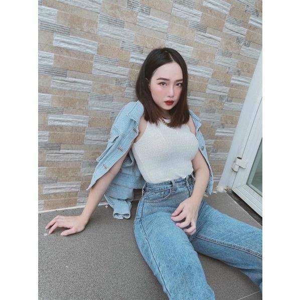 Áo ba lỗ nữ chất len mỏng dệt kim croptop hàng QC