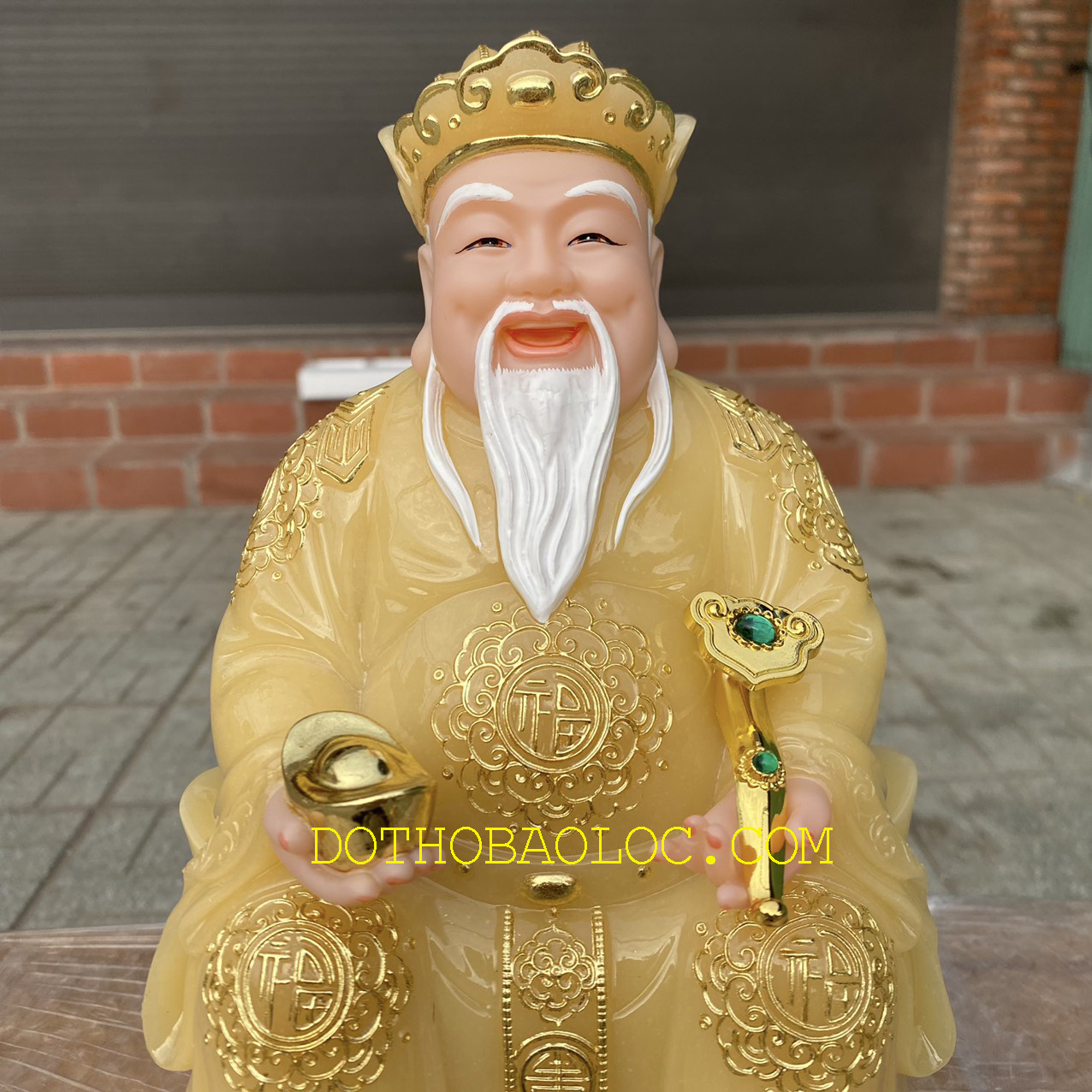 Tượng Thần tài Thổ Địa bằng đá nhập khẩu cao cấp cao 29cm – Màu Vàng thạch anh