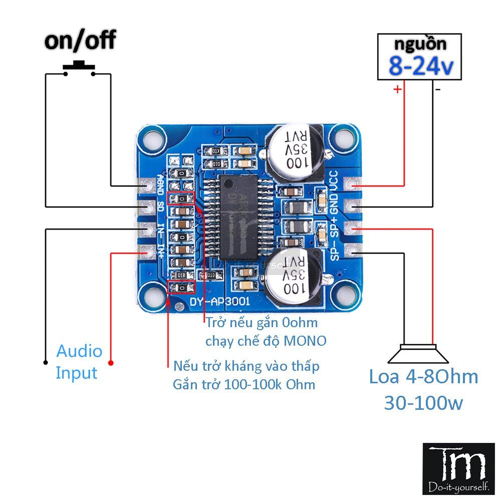 Mạch Khuếch Đại Âm Thanh Mono Class D 12V 24V 30W (DY-AP3001)