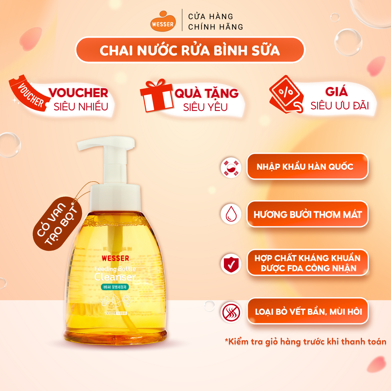 Nước rửa bình sữa Wesser