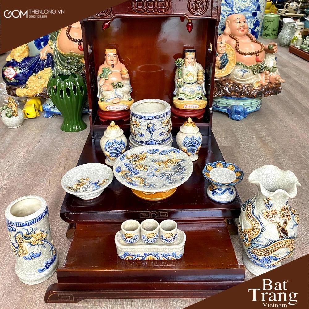 Bộ Đồ Thờ Men Rạn Đắp Nổi Giá Tốt - Đồ Thờ Bát Tràng - Gốm Thiên Long