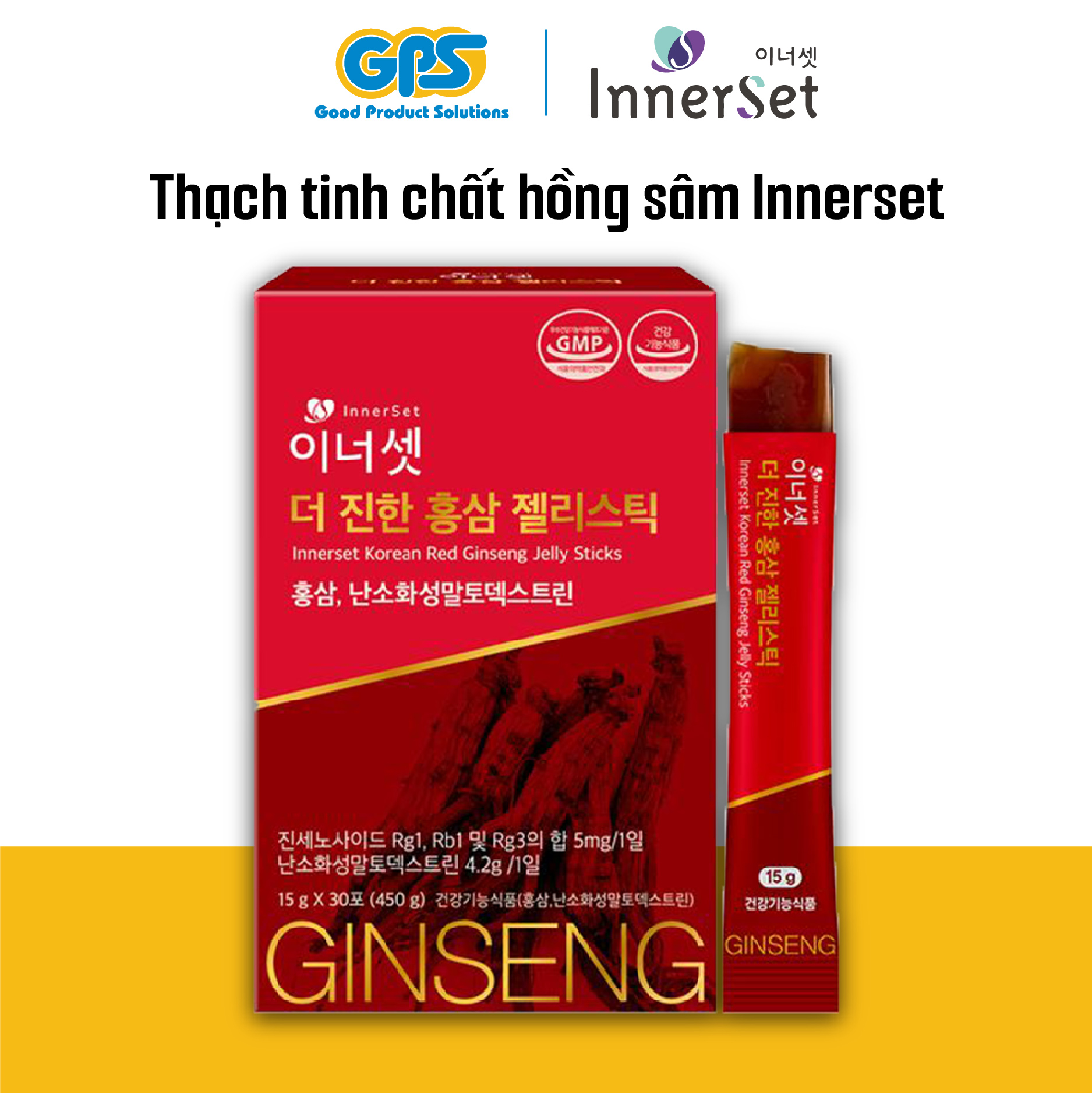 Thạch tinh chất hồng sâm 6 năm tuổi Hàn Quốc - Innerset Korean Red Ginseng Jelly Sticks 15g x 30 gói