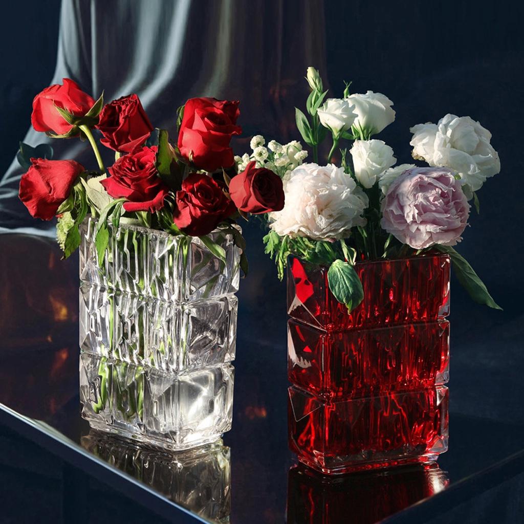 Bình hoa thủy tinh pha lê trang trí decor để bàn phòng khách ánh sáng đỏ trong suốt sang trọng babo (TK04)