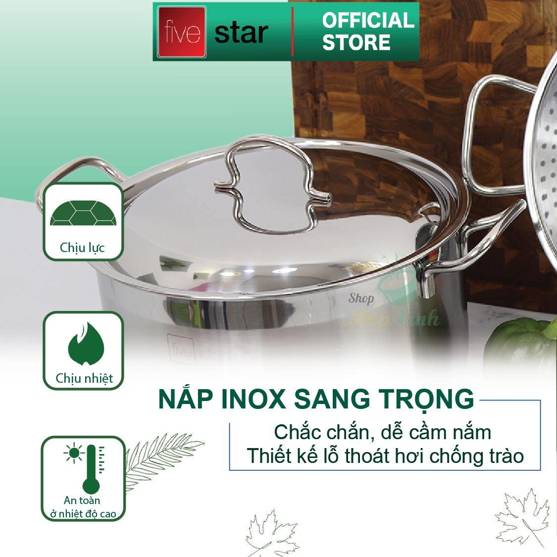 Bộ xửng hấp 3 đáy inox 430 FiveStar Standard bếp từ nắp inox tặng 5 muỗng ăn ( 24cm )