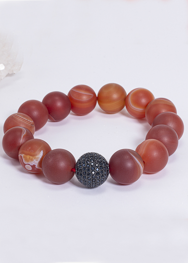 Vòng Tay Phong Thủy Nam Đá Mã Não Đỏ Nhám Phối Charm Cầu Đính Đá Mệnh Hỏa, Thổ Ngọc Quý Gemstones