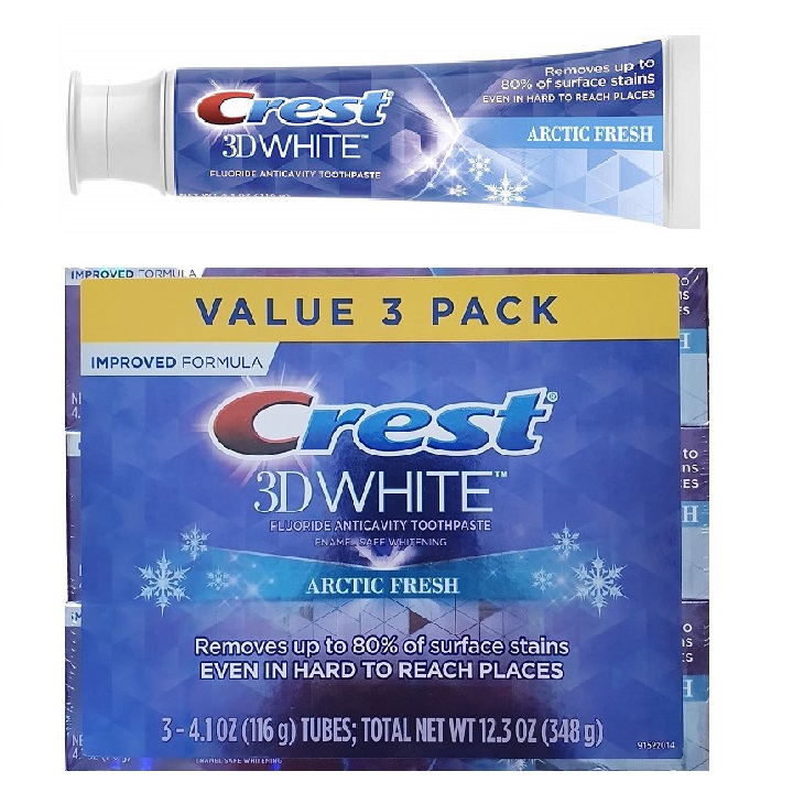 Lốc 3 cây kem đánh răng trắng răng Crest 3D White Arctic Fresh Whitening 116g (Mỹ)