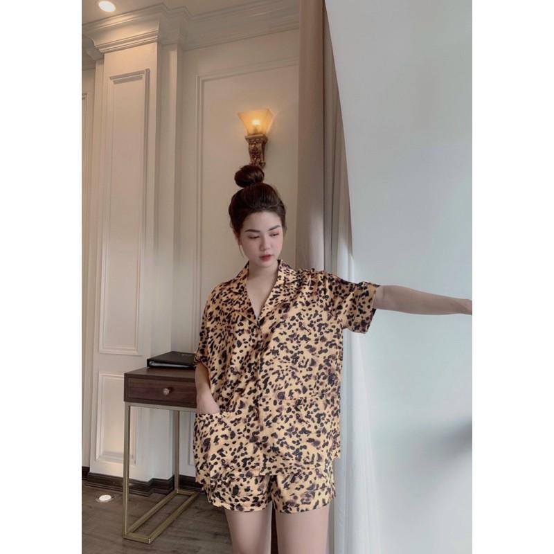 BỘ LỤA PIJAMA ĐÙI BEO VÀNG XINH